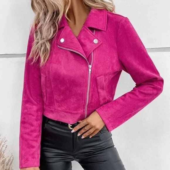 Luxe Camel Zipper Vegan Suede Moto Biker Jacket - Picture 6 of 11